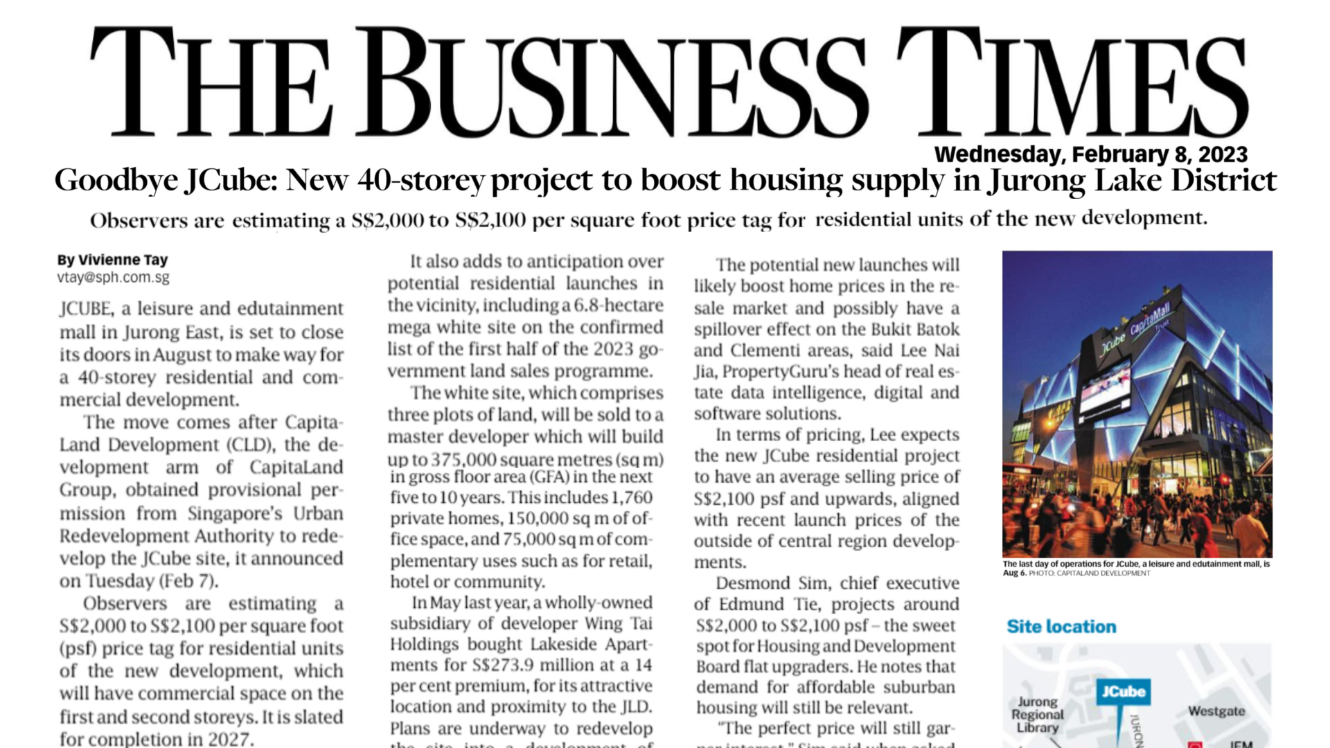 OrangeTee | Comments on launch of tender at Jurong Lake District